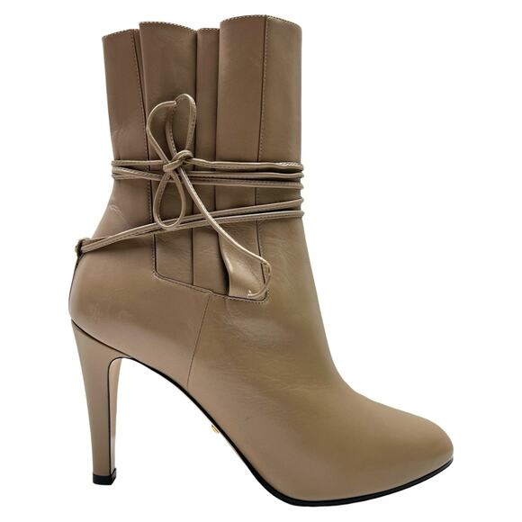 Gucci Shoes - GUCCI Indya GG Pleated Accent Ankle Booties EU 39 US 9 Neutral Leather Heel Boot